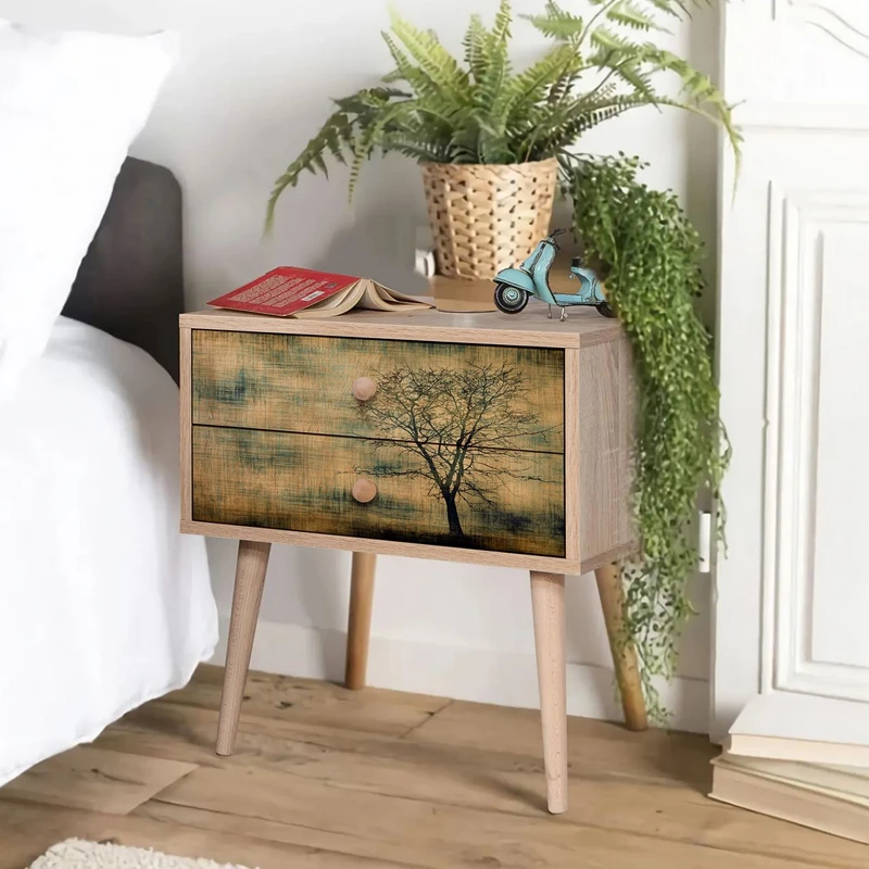 Noptiera Two, stejar sonoma, cu 2 sertare si picioare din lemn, 60 cm [4]