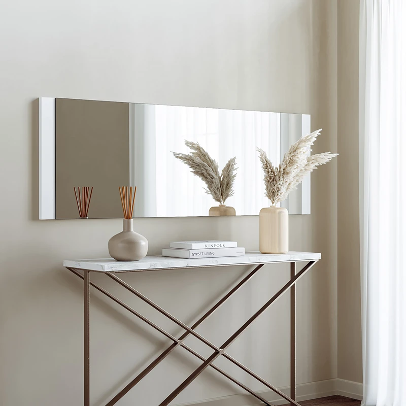 Cele mai noi - Oglinda dreptunghiulara accent alb, ajustabila, stil minimalist