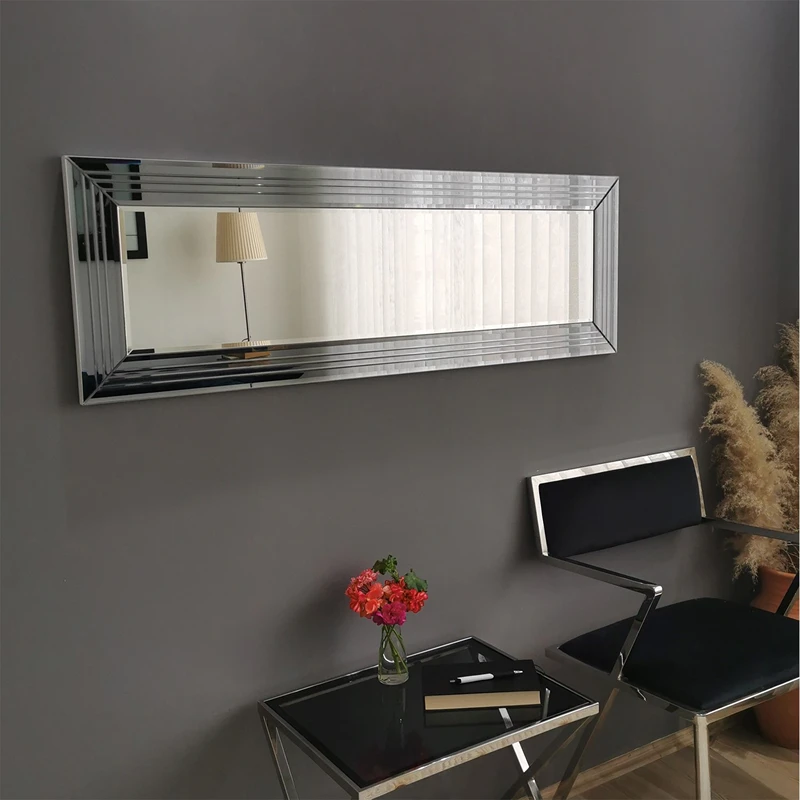 Cele mai noi - Oglinda dreptunghiulara cu rama argintie, ajustabila, design modern