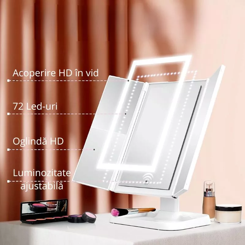 Oglinda machiaj cu LED, plianta cu touchscreen si zoom 1x/2x/3x [3]