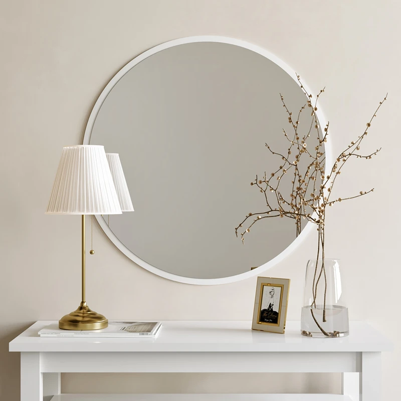Cele mai noi - Oglinda rotunda cu rama alba, stil minimalist, rama subtire