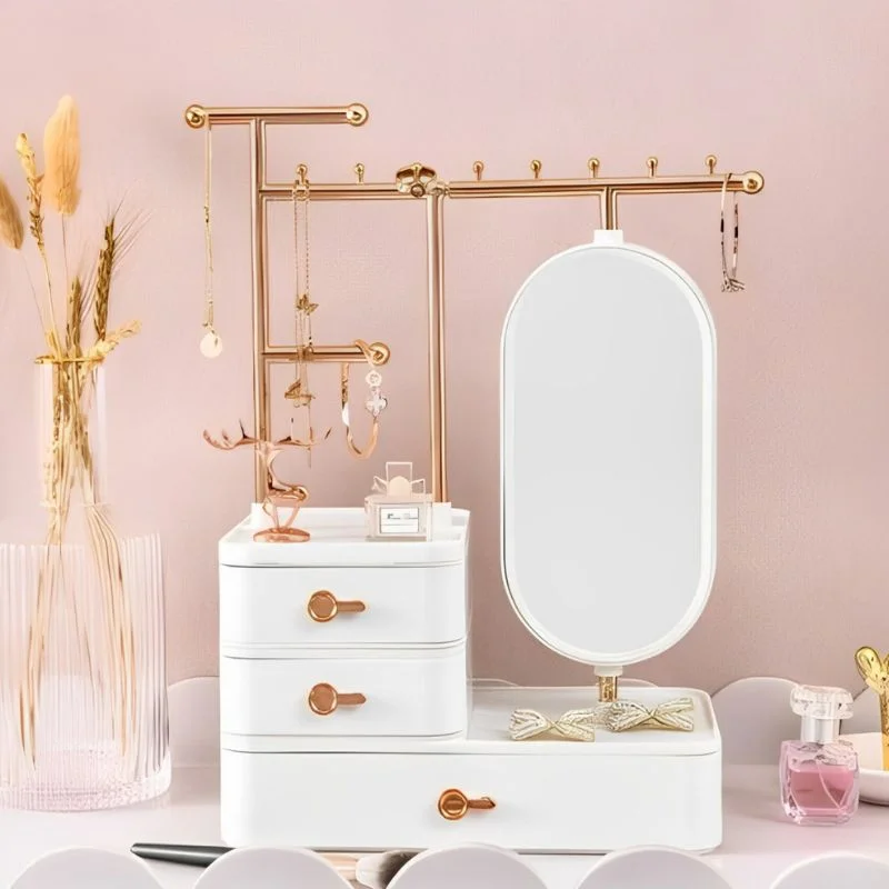 Cutii bijuterii - Organizator Bijuterii cu Oglinda si Sertare Elegante