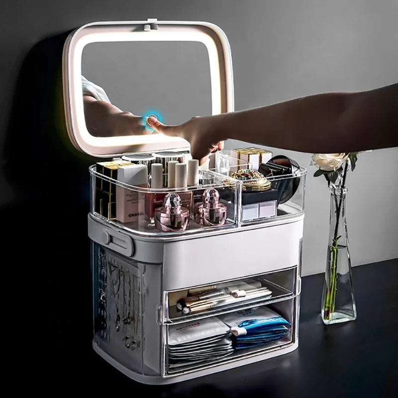 Organizator cosmetice Cutie cu oglinda iluminata LED [1]