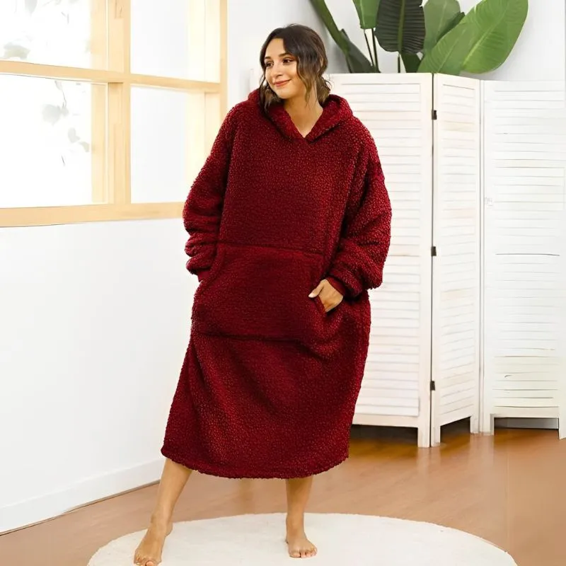 Patura cu maneci Hanorac cu gluga si buzunar cangur Flanel 250g/mp 135 cm Rosu [0]
