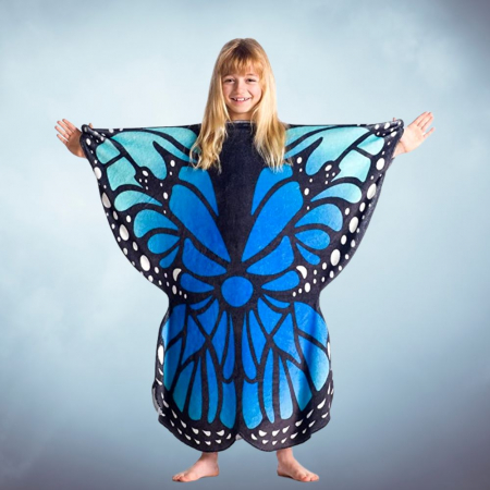 Patura cu maneci pentru copii, Fluture albastru zglobiu, 240g/mp [0]