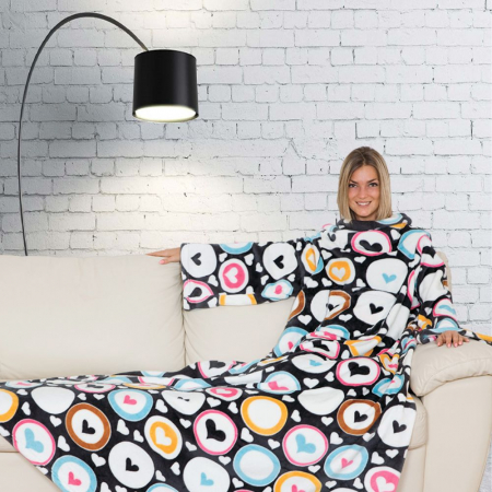 Patura cu maneci si buzunar, Inimioare Deluxe, 240g/mp [0]