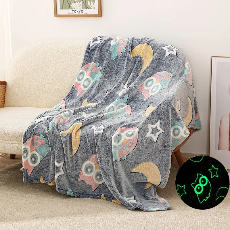 B2B & Corporate - Patura Fosforescenta cu Bufnite Flanel 130 x 150 cm
