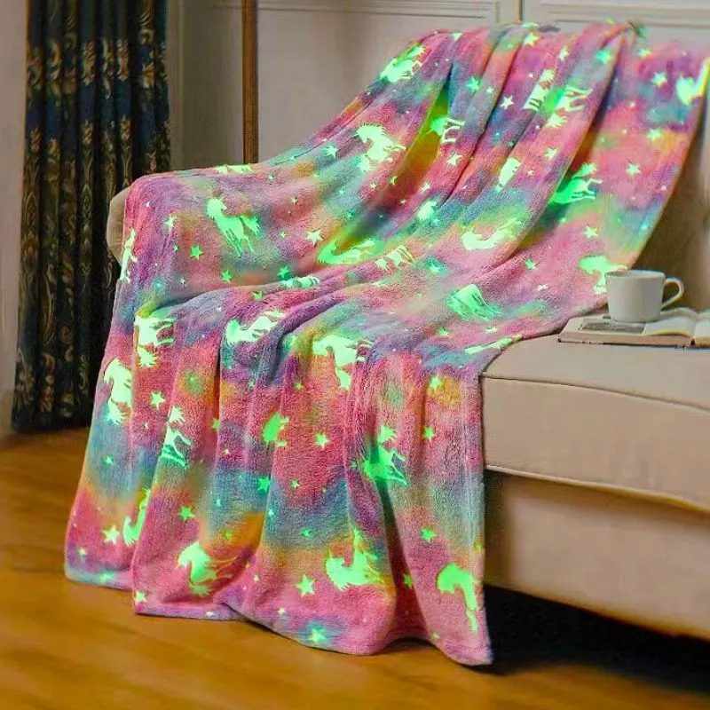 Patura Fosforescenta cu Unicorni Flanel 130 x 150 cm [0]