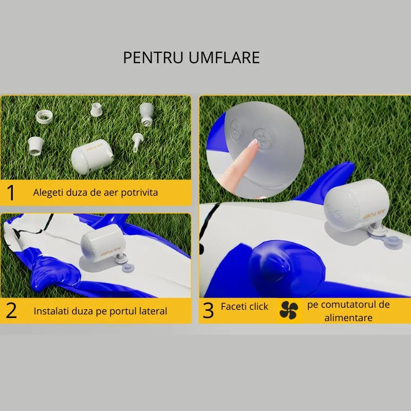 Pompa de aer portabila cu lanterna si baterie reincarcabila – ideala pentru saltele, camping si excursii [9]