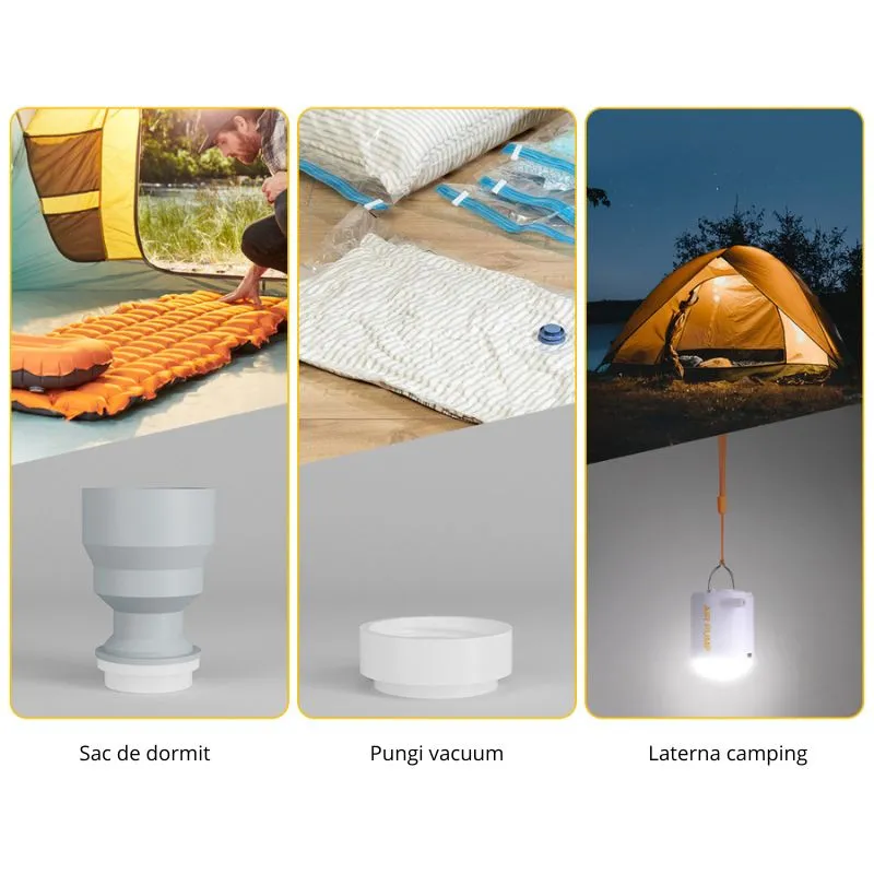 Pompa de aer portabila cu lanterna si baterie reincarcabila – ideala pentru saltele, camping si excursii [3]
