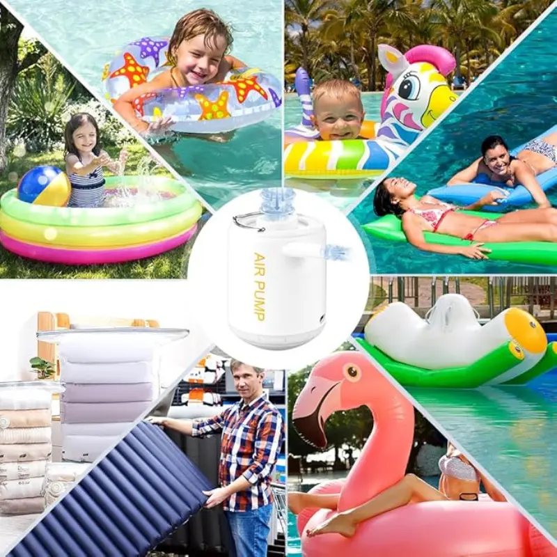 Pompa de aer portabila cu lanterna si baterie reincarcabila – ideala pentru saltele, camping si excursii [6]