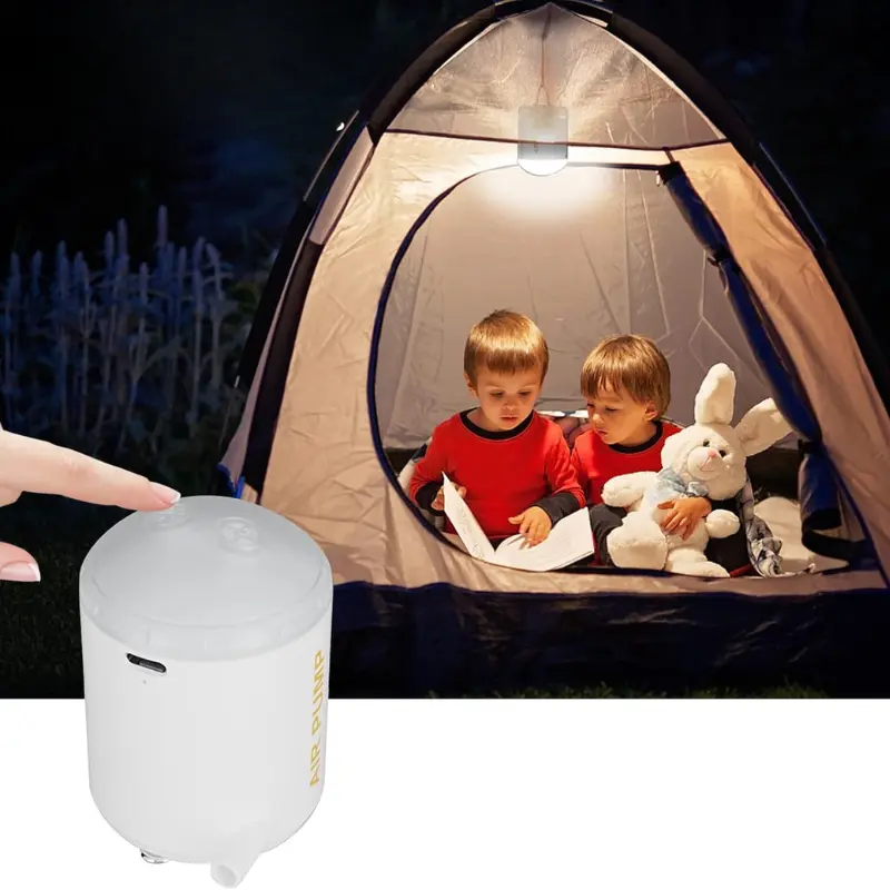 Pompa de aer portabila cu lanterna si baterie reincarcabila – ideala pentru saltele, camping si excursii [7]