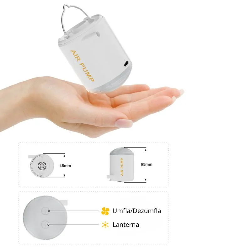Pompa de aer portabila cu lanterna si baterie reincarcabila – ideala pentru saltele, camping si excursii [12]