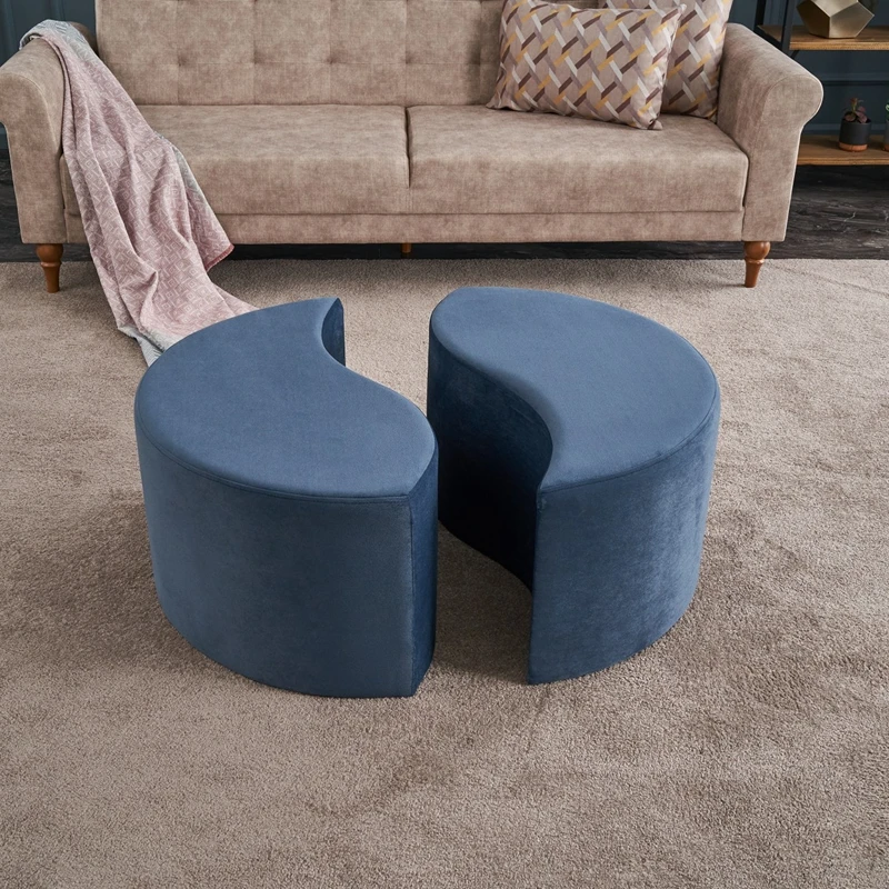 Puf Alis, albastru, forma rotunda, catifea fina, elegant si practic [1]