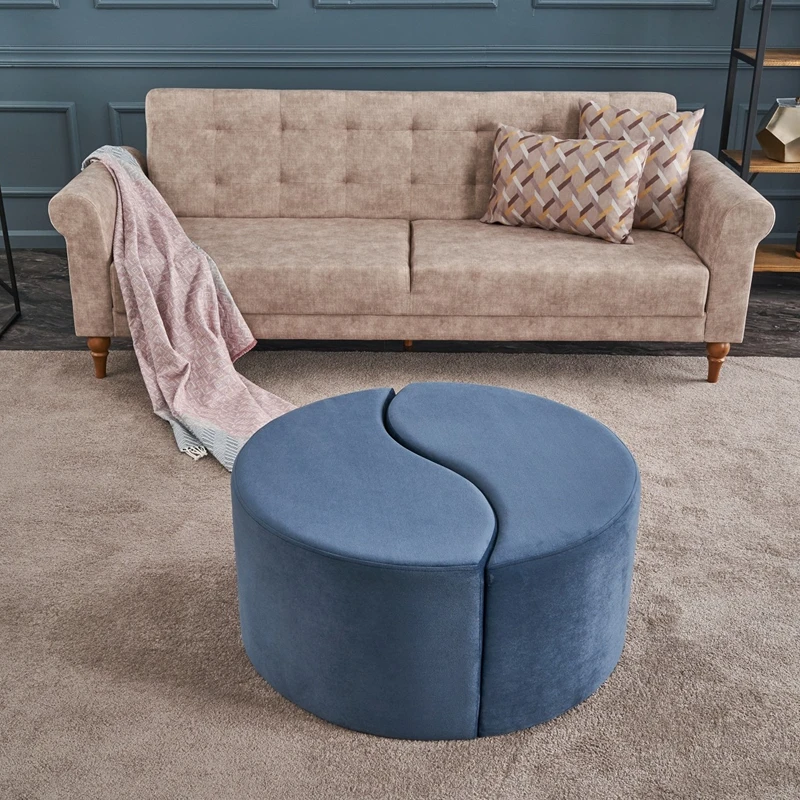 Puf Alis, albastru, forma rotunda, catifea fina, elegant si practic [0]