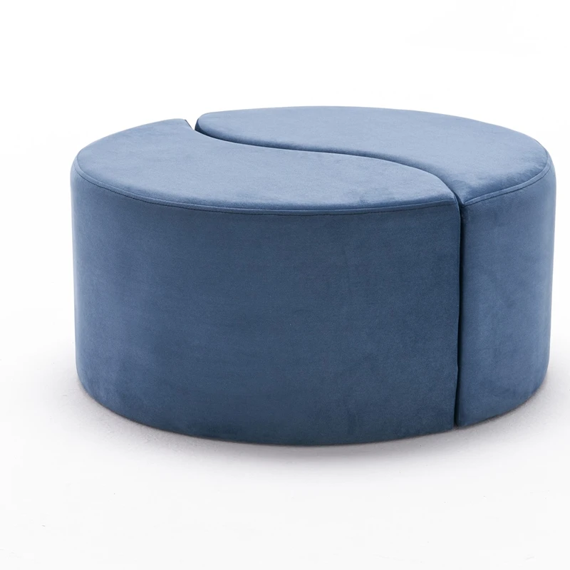 Puf Alis, albastru, forma rotunda, catifea fina, elegant si practic [4]