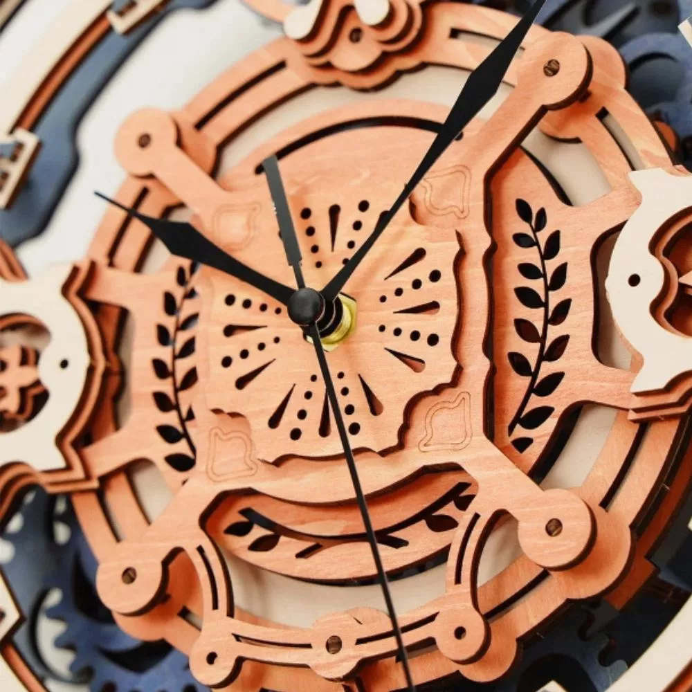 Puzzle 3D, Ceas de perete mecanic si romantic, din lemn, Robotime [2]