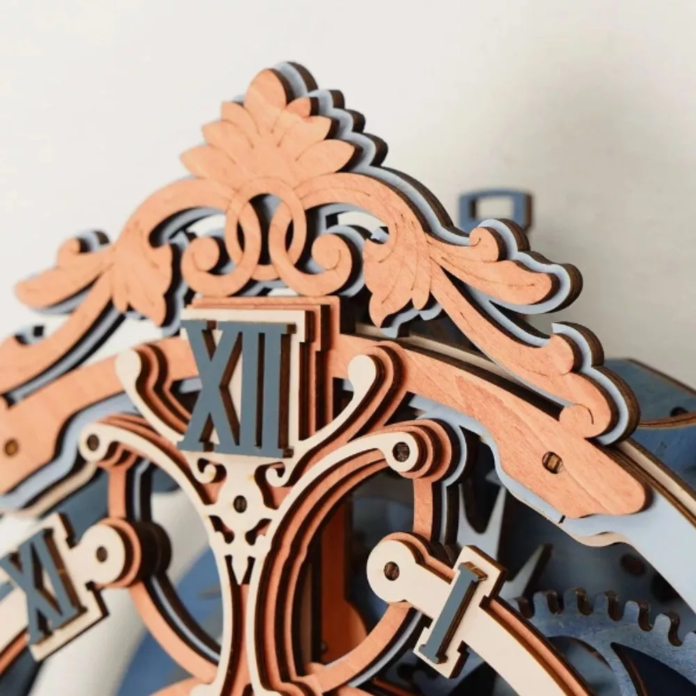 Puzzle 3D, Ceas de perete mecanic si romantic, din lemn, Robotime [3]