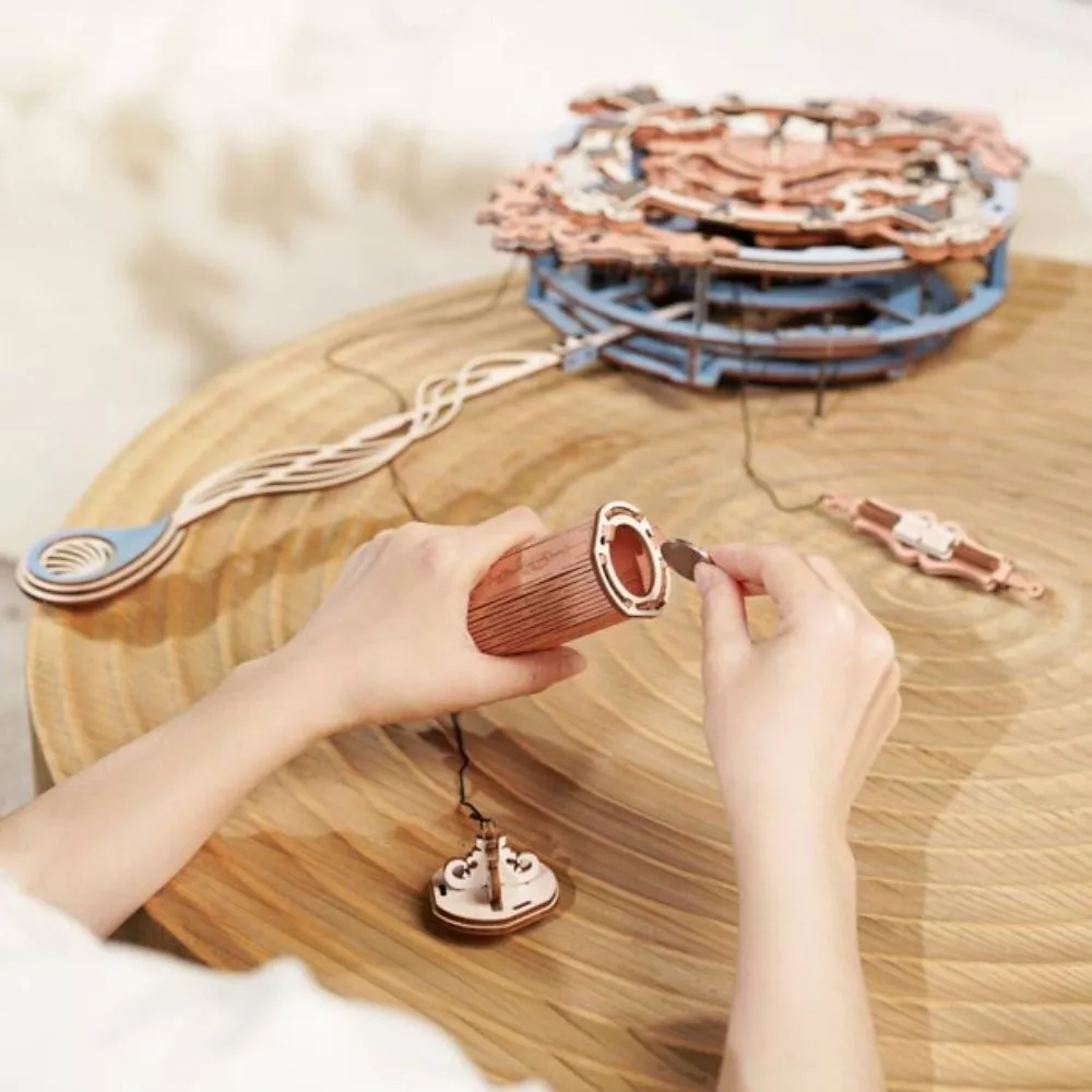 Puzzle 3D, Ceas de perete mecanic si romantic, din lemn, Robotime [6]