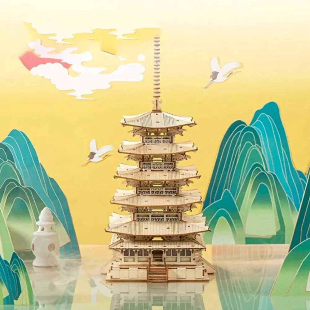 Puzzle 3D, Pagoda asiatica, din lemn, Robotime [2]