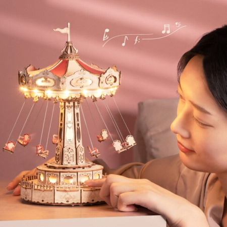 Puzzle 3D, Roata din parcul de distractii, Carusel din lemn, Robotime [1]