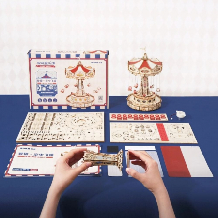 Puzzle 3D, Roata din parcul de distractii, Carusel din lemn, Robotime [5]