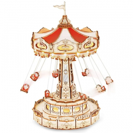 Puzzle 3D, Roata din parcul de distractii, Carusel din lemn, Robotime [6]