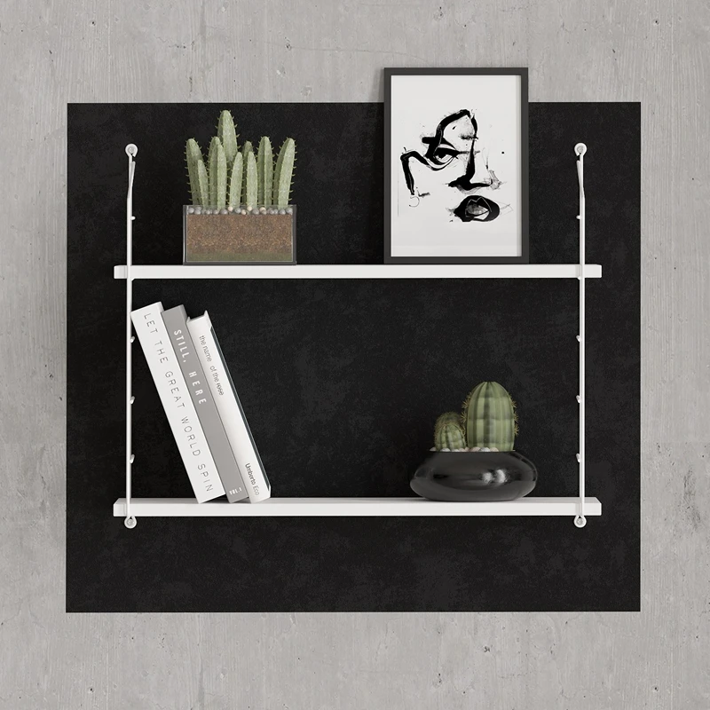 Raft de perete Armoni alb lucios, minimalist, cadru metalic [0]