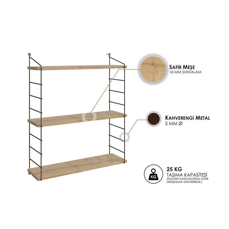 Raft de perete Armoni stejar, etajere metalice, fixare pe perete [2]