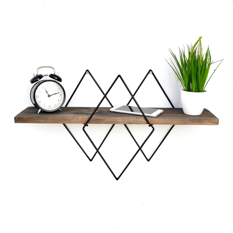 Raft decorativ de perete, nuc-negru, 60 cm, design geometric modern [4]