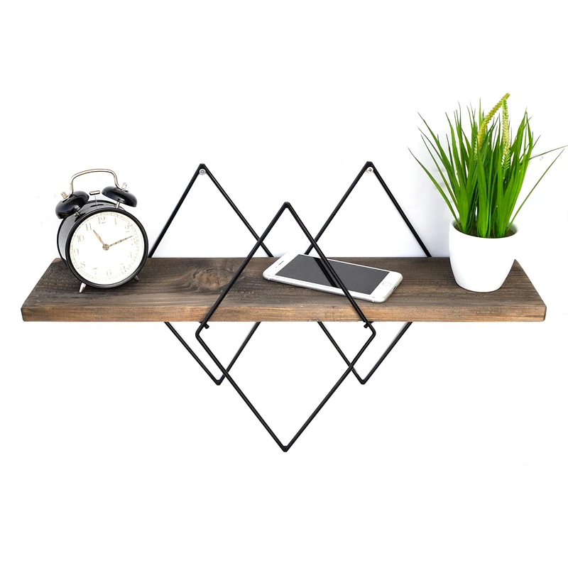 Raft decorativ de perete, nuc-negru, 60 cm, design geometric modern [3]
