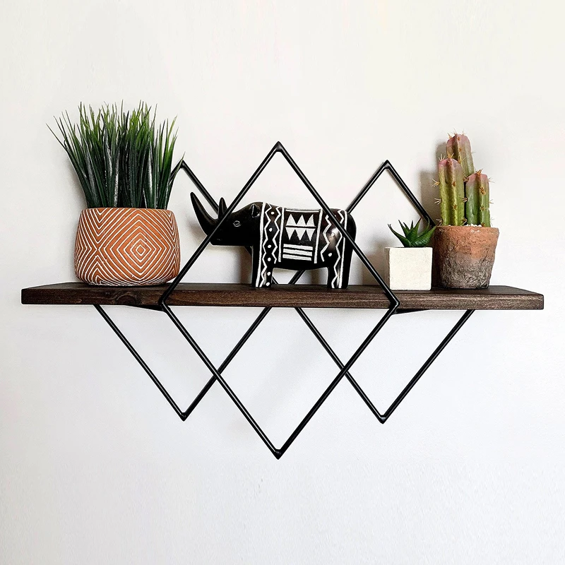 Raft decorativ de perete, nuc-negru, 60 cm, design geometric modern [1]