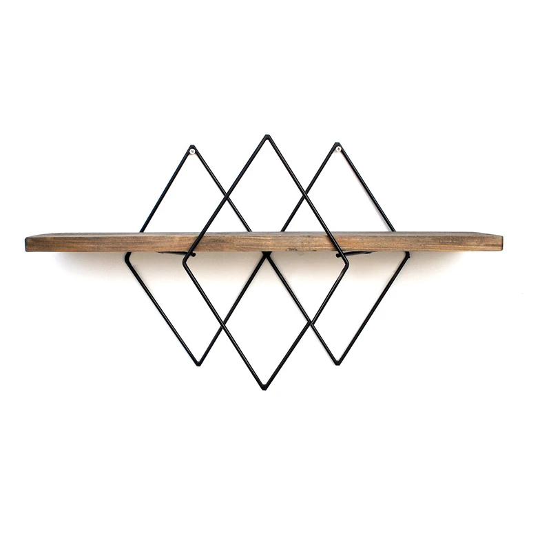 Raft decorativ de perete, nuc-negru, 60 cm, design geometric modern [7]