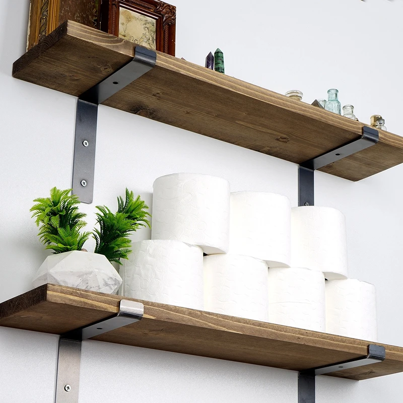 Raft dublu de perete, negru-nuc, 60 cm, suport metalic, design modern [2]