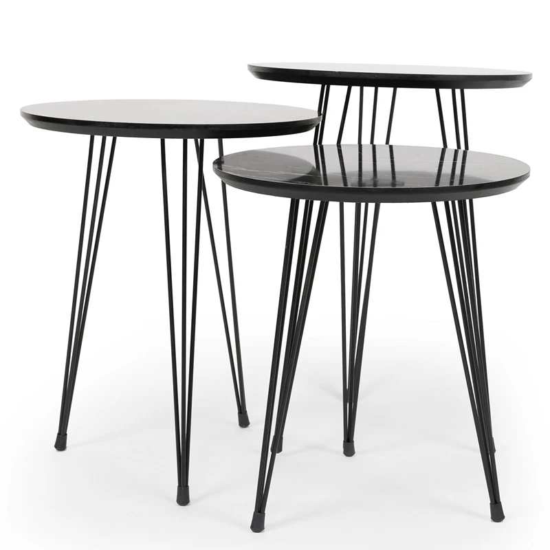 Set 3 masute rotunde Siyah gri-negru, design modern, picioare metalice [6]