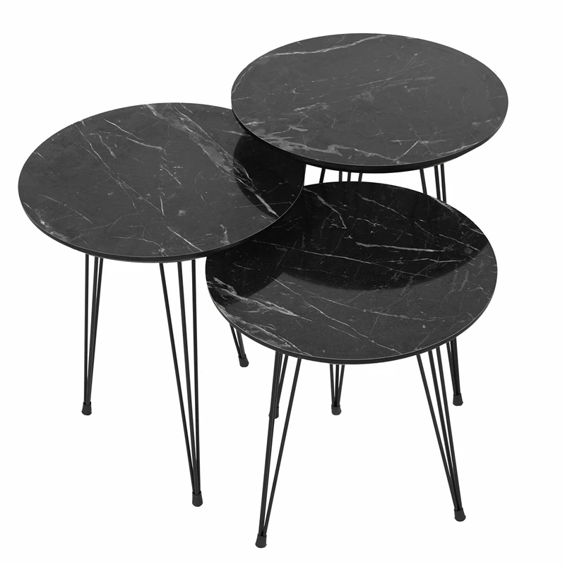 Set 3 masute rotunde Siyah gri-negru, design modern, picioare metalice [4]