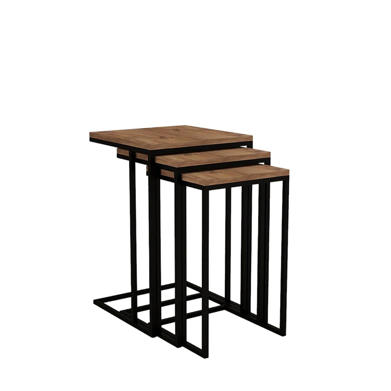 Set 3 masute Stoli, stejar atlantic, design industrial, 61,8 cm [4]