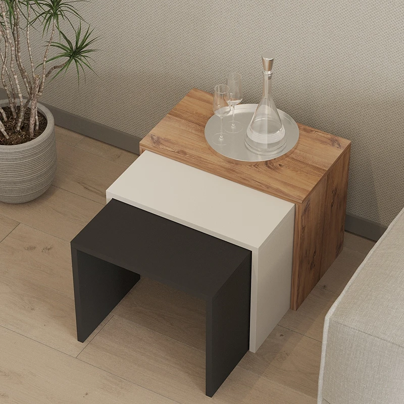 Set 3 masute suprapuse Gul, antracit, stejar si alb, design modern, 46 cm [0]