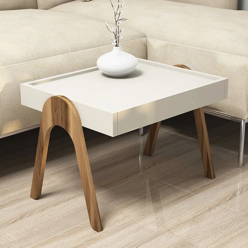 Set 3 mese suprapuse Roma, design elegant, finisaj nuc si crem, 53 cm [0]