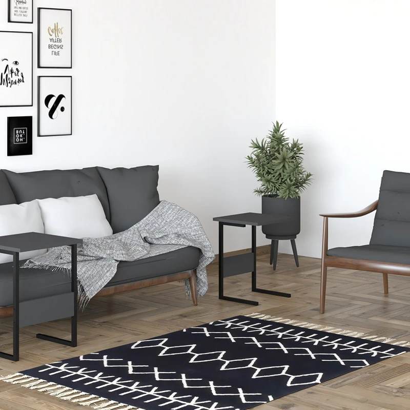 Set 3 mese suprapuse Sali, design modern, negru si antracit, picioare metalice, 40 cm [1]