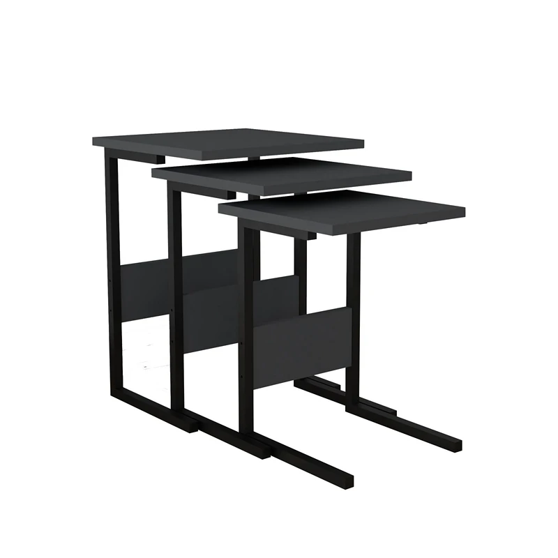 Set 3 mese suprapuse Sali, design modern, negru si antracit, picioare metalice, 40 cm [2]