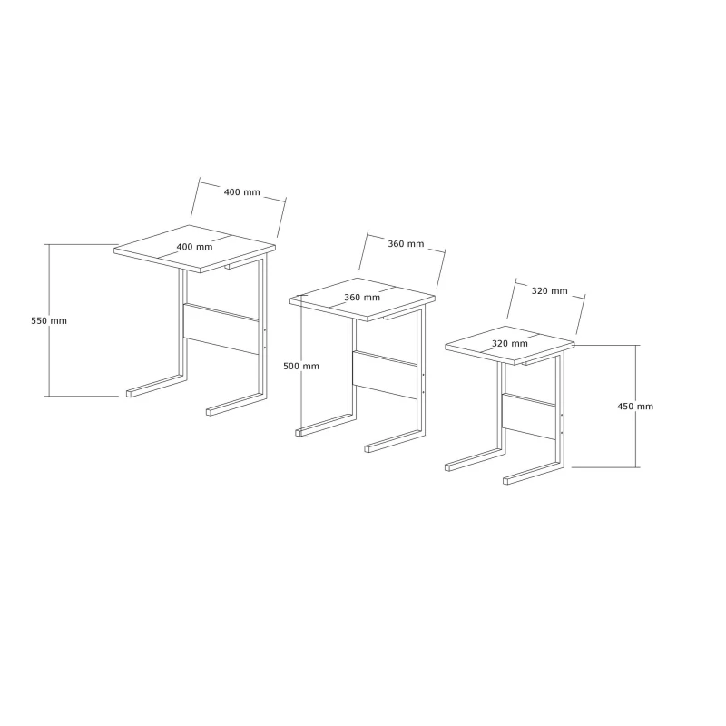 Set 3 mese suprapuse Sali, design modern, negru si antracit, picioare metalice, 40 cm [3]