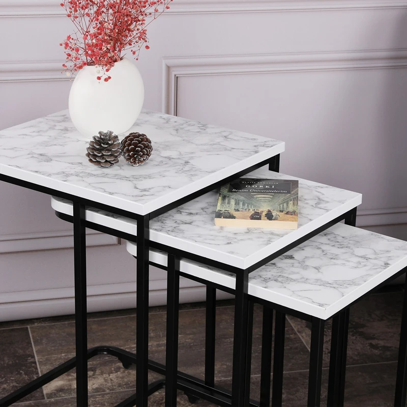 Set 3 mese suprapuse Zigon, alb negru, structura metalica [0]