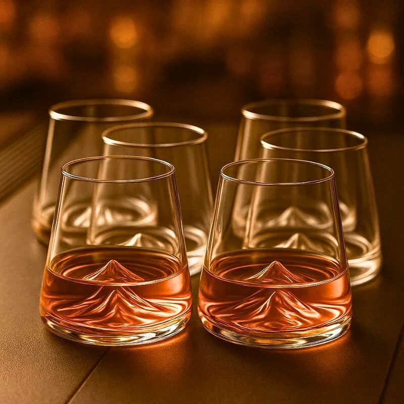 Home & Deco - Set 6 pahare de bere cu munte, din sticla borosilicata 250ml, Varful Berarilor
