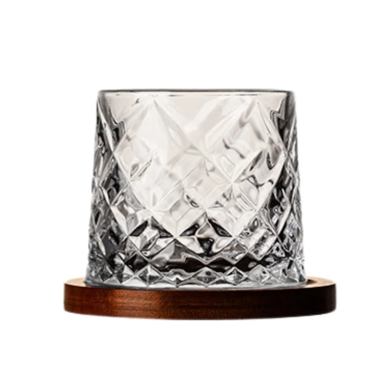 Set 6 Pahare whiskey Diamant cu baza din lemn [10]