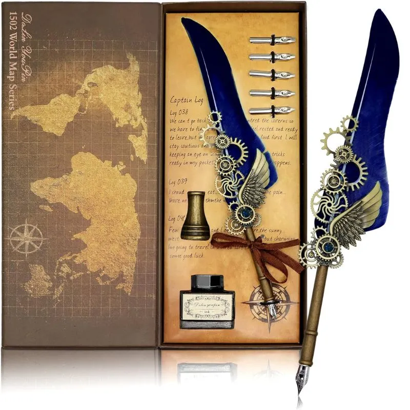 Set cadou Caligrafie Vintage cu Pana albastra si Accesorii [9]