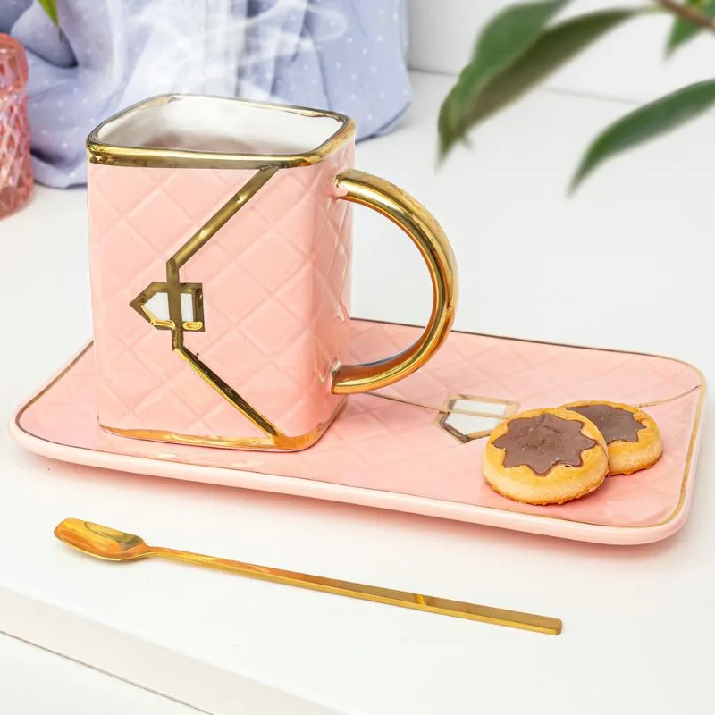Home & Deco - Set Cadou Cana si Suport Tip Geanta Roz