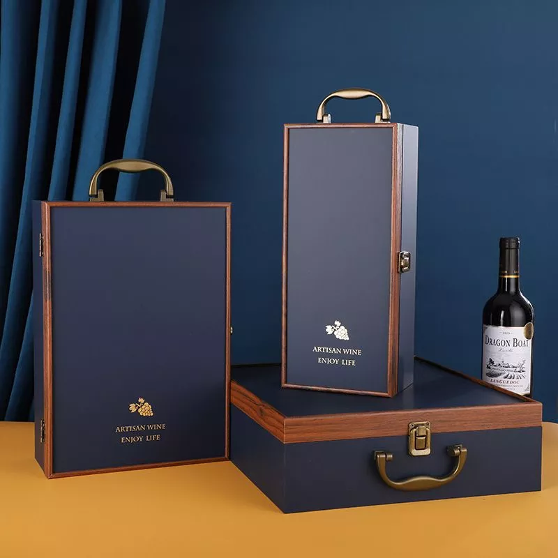 Cutie de vin Wine Bottle Box pentru 1 sticla cu accesorii vin incluse lemn si piele ecologica [2]