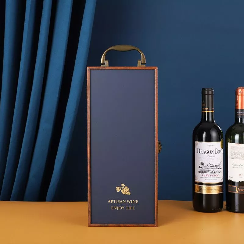 Cutie de vin Wine Bottle Box pentru 1 sticla cu accesorii vin incluse lemn si piele ecologica [1]
