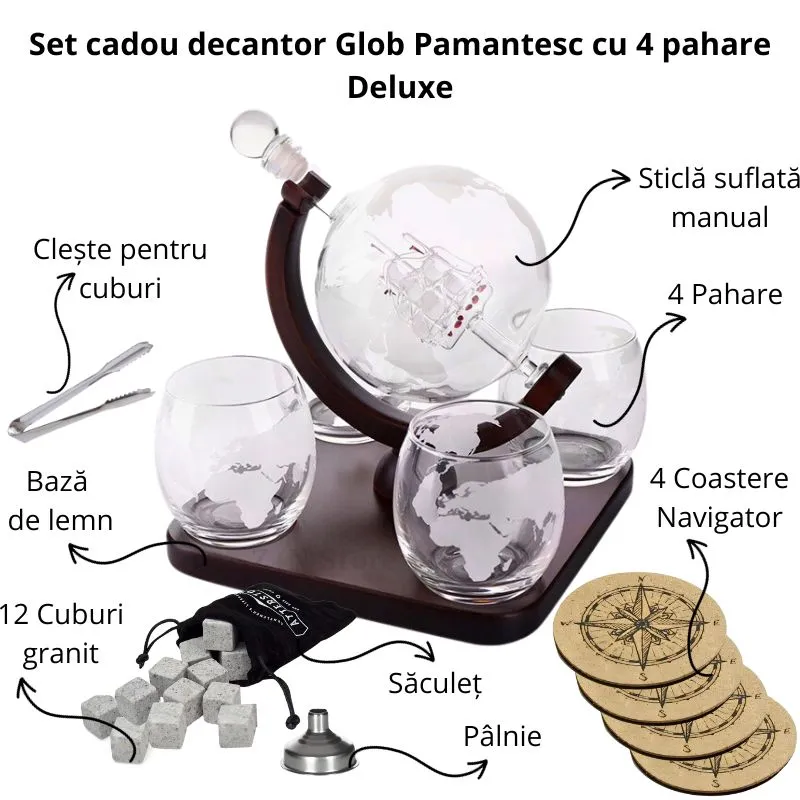Set cadou decantor Glob Pamantesc cu 4 pahare Deluxe [20]
